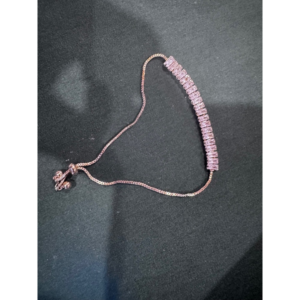 Rose Gold Pink Baguette Cubic Zirconia Adjustable Bolo Bracelet for Women
